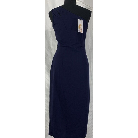 Pretty Garden Ruched One Shoulder Womens S Navy Cocktail - Picture 6 of 7